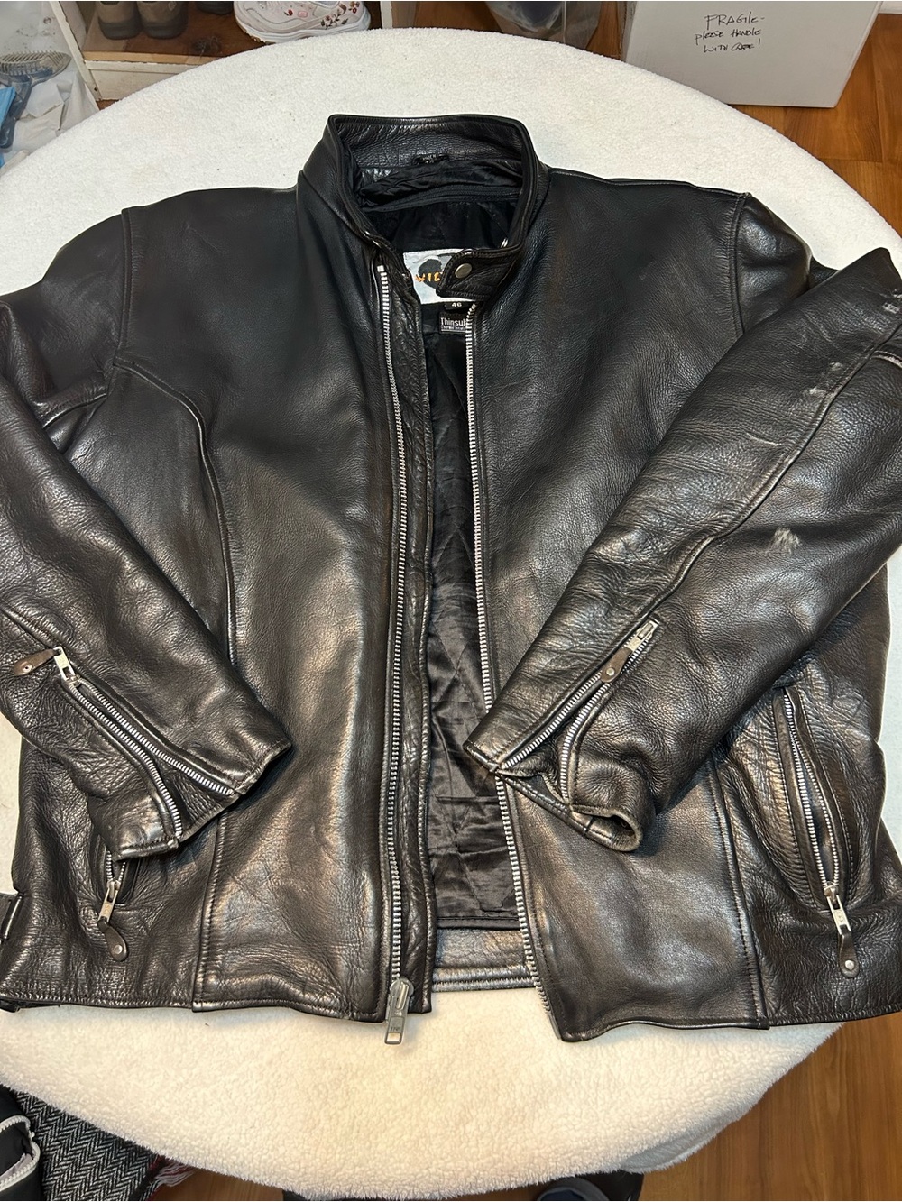 Men's Vintage Black Leather Biker Heavy Zip Front Jacket